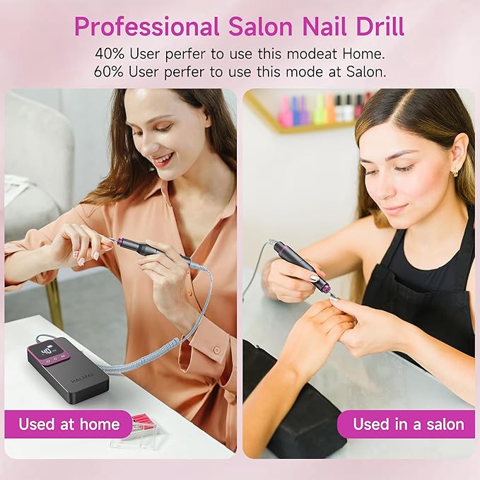 Electric Nail Drill Professional, Portable Nail File for Acrylic Gel Nails, Cordless Rechargeable Ultra Power Nail Drill Kit 40000RPM, HMC320 Salon-Grade Efile Nail Machine (Dark Grey)-Velvo Beauty
