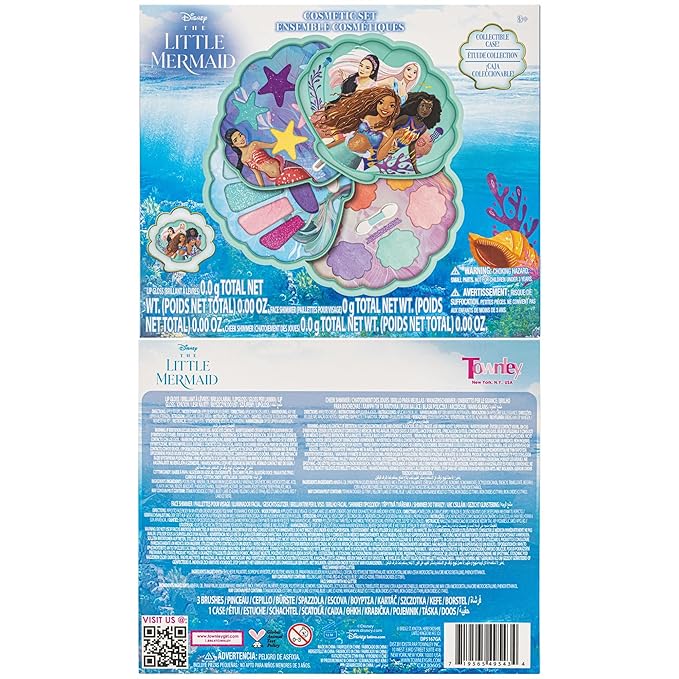 Townley Girl The Little Mermaid Clam Beauty Compact Set Kit with Lip Gloss Palette, Makeup Set for Kids Girls, Ages 3+ Perfect for Parties, Sleepovers and Makeovers-Velvo Beauty