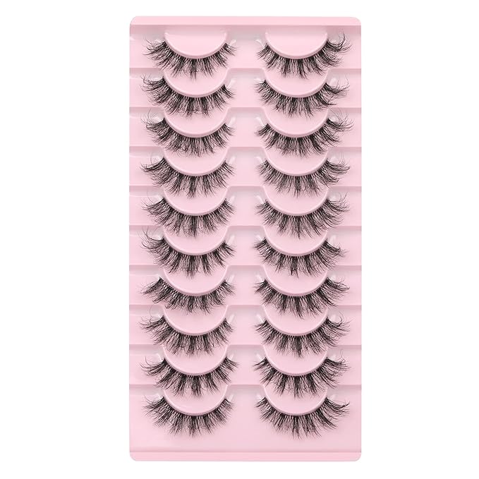 FANXITON Mink Lashes with Clear Band 15 MM 10 Pairs Cat-Eye Lashes Natural Look False Eyelashes Pack Wispy Eyelashes 3D Faux Mink Eyelashes-Velvo Beauty
