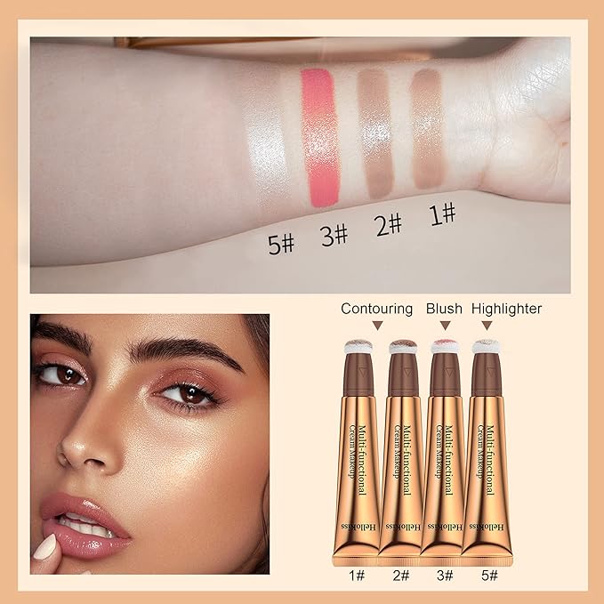 3pcs Contour Beauty Wand, Blush Wand and Liquid Highlighter Wand with Cushion Applicator, Long Lasting Silky Smooth Blendable Contour Highlighter Blush Stick,Cruelty Free,Contour +Blush +Highlighter Set(#01+#03+#05)-Velvo Beauty
