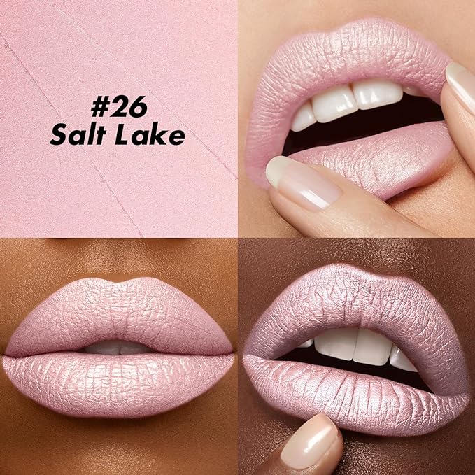 FOCALLURE Ultra Chic Metallic Lipstick,Rich Vitamin E Lip Crayon,Lightweight Shinning Color without Drying or Fading,Long Lasting Lips Makeup,#26 Salt Lake-Velvo Beauty
