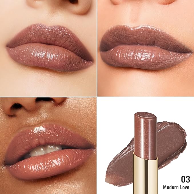 Oulac Moisturizing Shine Brown Red Lipstick for Women - 2 in 1 Glossy Brown Tinted Lip Balm, Hydrating Winter Lipstick for Dry Lips,Shine Juicy Finish Vegan 2.2g/0.07oz (03)-Velvo Beauty