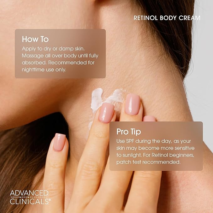 Advanced Clinicals Retinol Body Lotion Moisturizer Face Lotion & Body Cream | Crepey Skin Care Treatment Targets Look Of Crepe Skin, Wrinkles, Sagging Skin, & Sun Damaged Skin, 16 Oz-Velvo Beauty