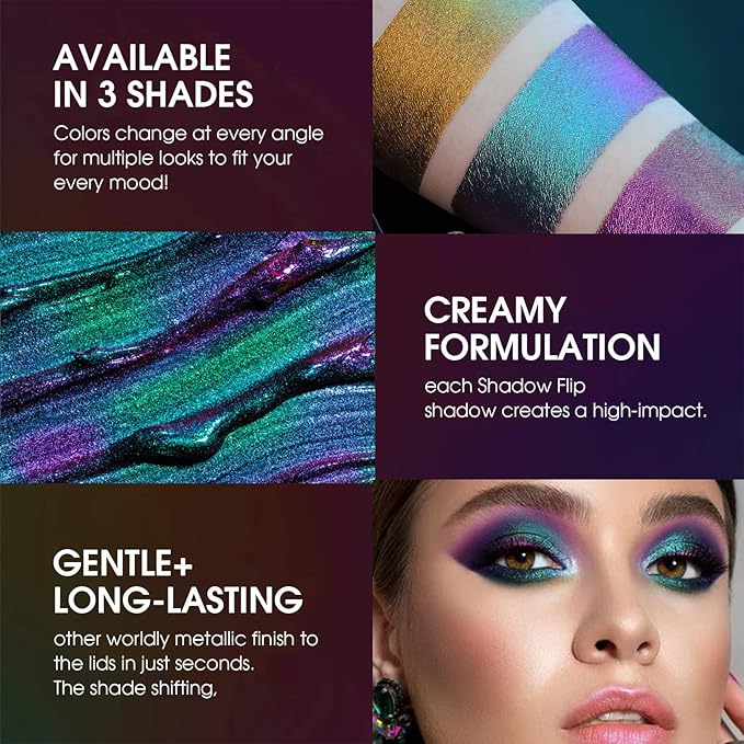 Jolilab Metallic Liquid Chameleon Eyeshadow, Multi-Dimensional Eye Looks, Long-lasting Holographic Glitter Multichrome Eyeshadows Makeup (#Peacock+Wonder+Ember)-Velvo Beauty