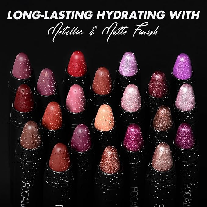 FOCALLURE Ultra Chic Metallic Lipstick,Rich Vitamin E Lip Crayon,Lightweight Shinning Color without Drying or Fading,Long Lasting Lips Makeup,#28 Faded-Velvo Beauty
