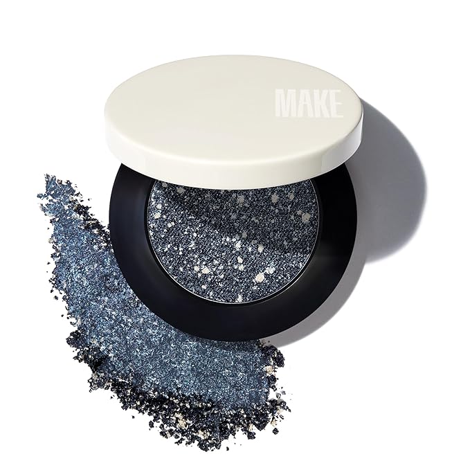 MAKE Beauty Multi-Chromatic Eye Shadow. Metal Reflecting Luminous Foil Finish Creamy, Buildable, Dimensional Long-wear, Crease-proof Powder Eyeshadow, Multichrome Shade - Spark, Navy Blue-Velvo Beauty