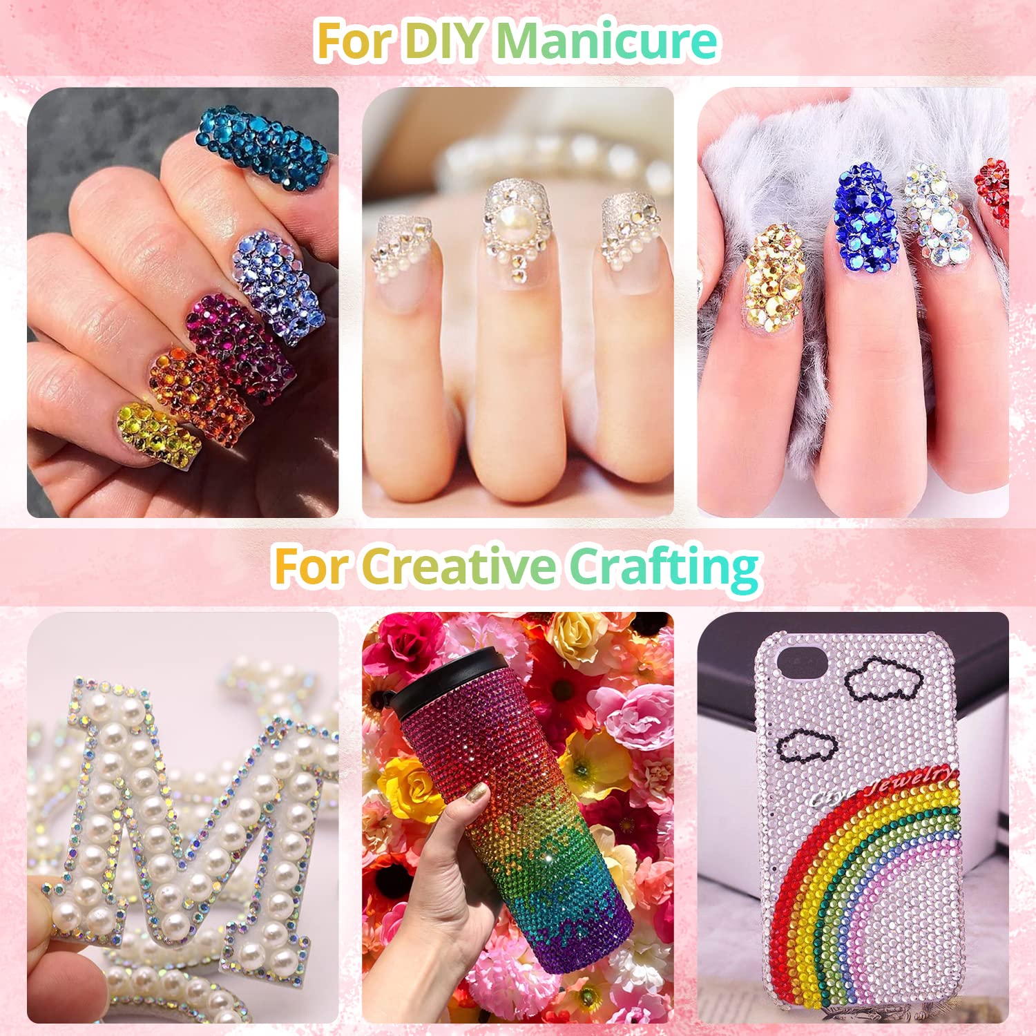 Colorful Flatback Face Gems and Beige Pearls for Makeup with Quick Dry Glue, Half Round Pearls Nail Art Rhinestones Glass Crystal Beads for Make-up Deco with Pickup Pencil + Tweezer-Velvo Beauty