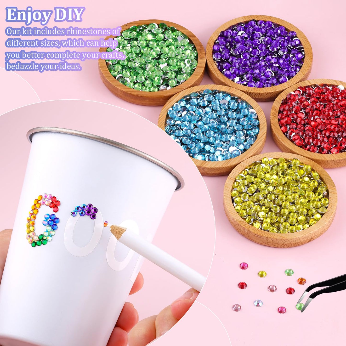 6600Pcs Resin Rhinestones for Bedazzling with Tweezers, Multicolor 5mm Rhinestones for Crafting with 3Pcs 10ml B7000 Jewelry Glue for DIY Crafts Clothing Tumblers Shoes Fabric Nail Art-Velvo Beauty