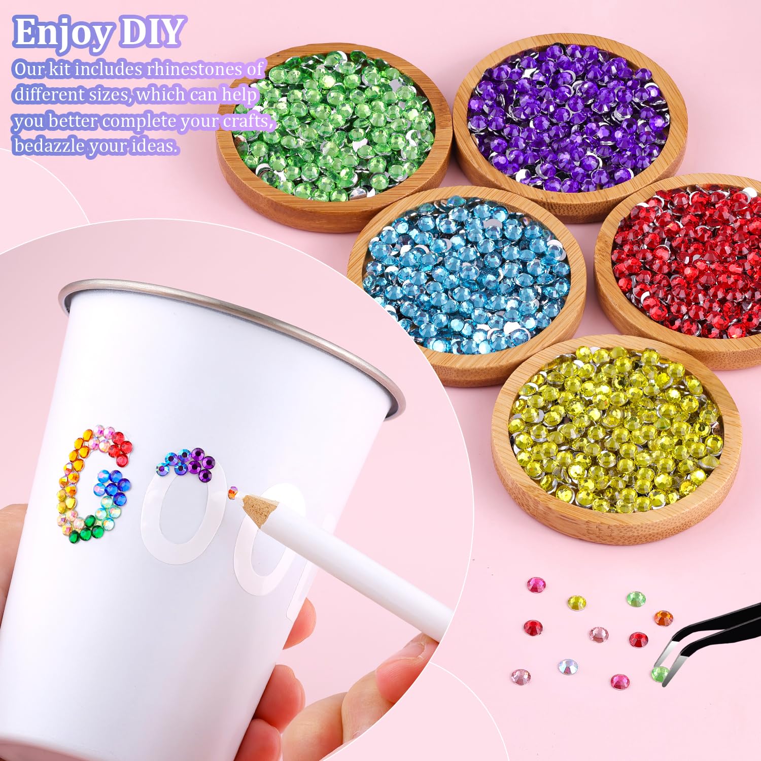 6600Pcs Resin Rhinestones for Bedazzling with Tweezers, Multicolor 5mm Rhinestones for Crafting with 3Pcs 10ml B7000 Jewelry Glue for DIY Crafts Clothing Tumblers Shoes Fabric Nail Art-Velvo Beauty