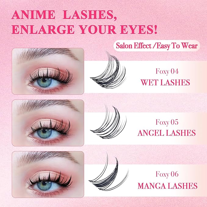 Lash Clusters Kit - Wispy Natural & Manga Spiky Lash Cluster Invisible band 8-16mm Eyelash Clusters Kit D Curl Lash Extension Kit WideSpan with Bond and Seal DIY at Home-Velvo Beauty