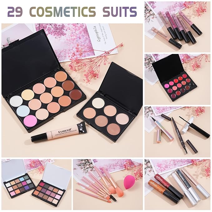 All In On Makeup Kit Makeup Set For Teens, Women, Girl and Beginners Includes Eyeshadow Concealer Palette Lip Gloss Set Lipstick Eye Pencil Makeup Brushes-Velvo Beauty