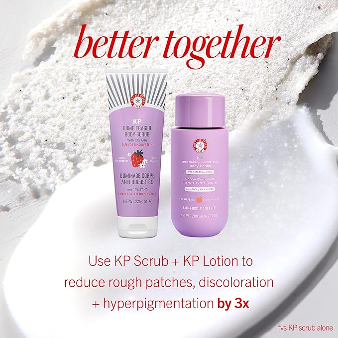 First Aid Beauty - KP Bump Eraser Body Scrub with 10% AHA, Keratosis Pilaris Exfoliator with Glycolic and Lactic acids, Helps Reduce Chicken Skin Bumps, Safe for Sensitive Skin, Strawberry Scent, 2 oz-Velvo Beauty