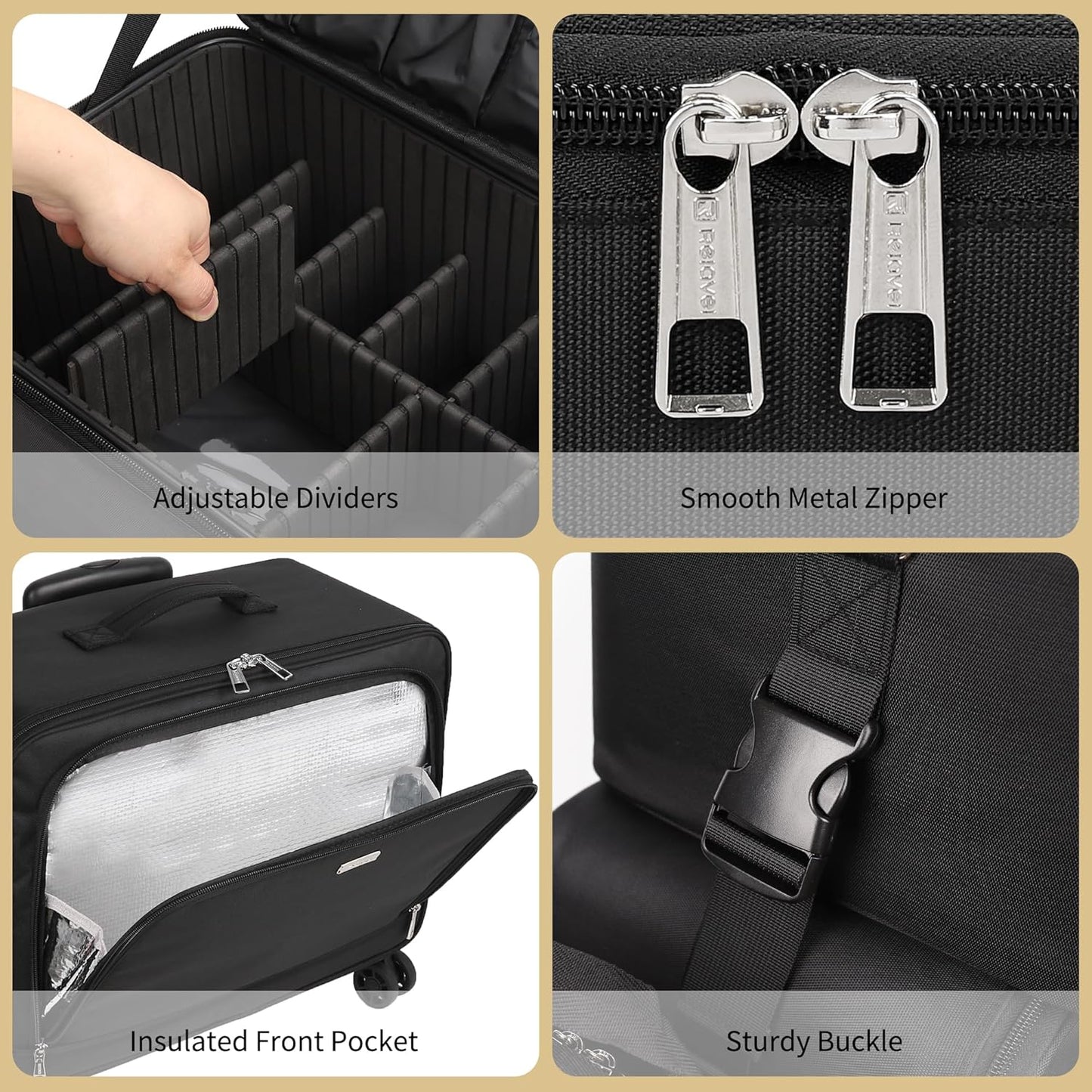 Rolling Makeup Bag Professional Makeup Artist Bags 4 in 1 Rolling Cosmetics Case Organizer Extra Large Trolley Travel Case with 360° Swivel Wheels and Adjustable Dividers-Velvo Beauty