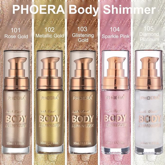 PHOERA Body Luminizer Highlighter, Waterproof Moisturizing and Glow For Face & Body, Face Body Glow Illuminator (105 Diamond Platinum)-Velvo Beauty