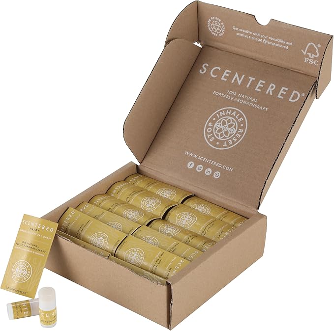 Scentered Party Favors for Wedding, Anniversary, Birthday - 30 x Mini Aromatherapy Inhaler Balm Sticks - Happy: Uplifting Essential Oils Blend - Adult Party Favors for Women & Men-Velvo Beauty
