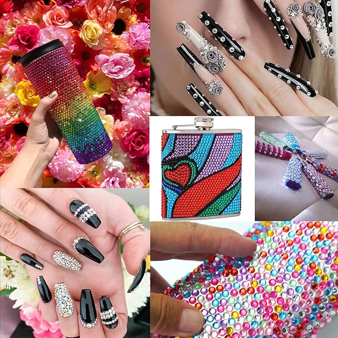 Flat Back Rhinestone Kits Colorful Rhinestones+Crystal AB&Transparent White Face Gems with Quick Dry Makeup Glue+Picker Pencil+Tweezer for Face Makeup and Nail Art-Velvo Beauty