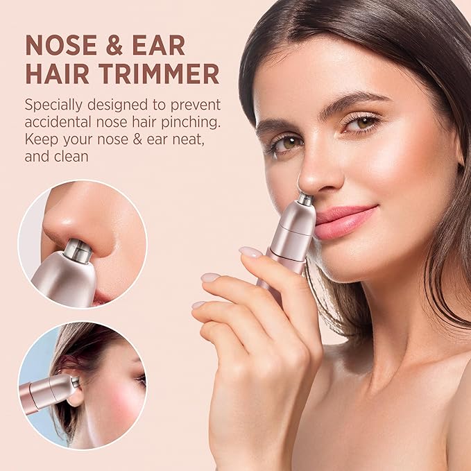 Facial - Nose Hair Remover Women: 2 in 1 Painless Electric Face Shaver and Nose Trimmer - Rechargeable Hair Removal Tool for Face Nose Ear Peach Fuzz Lips Chin-Velvo Beauty