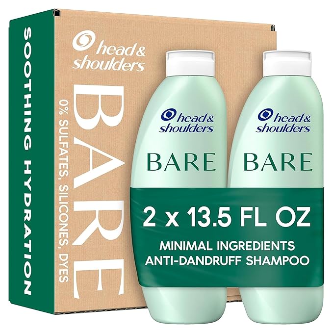 Head & Shoulders BARE Dandruff Shampoo Twin Pack, Soothing Hydration, Sulfate-Free, Silicone-Free, Dye-Free, Eco-Friendly Bottles, Safe for All Hair Types, 13.5 Fl Oz Each (Set of 2)-Velvo Beauty