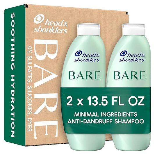Head & Shoulders BARE Dandruff Shampoo Twin Pack, Soothing Hydration, Sulfate-Free, Silicone-Free, Dye-Free, Eco-Friendly Bottles, Safe for All Hair Types, 13.5 Fl Oz Each (Set of 2)-Velvo Beauty