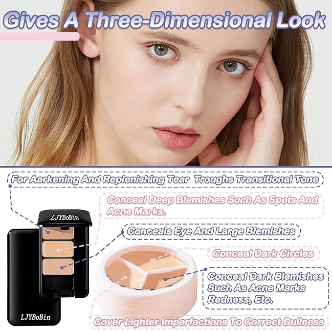 2PCS Tri Color Corrector Face Concealer Palette Set with Brush,Moisturizing Long Lasting Waterproof Color Correcting Concealer Full Coverage Cream Contour Foundation Makeup Palette Kit-Velvo Beauty