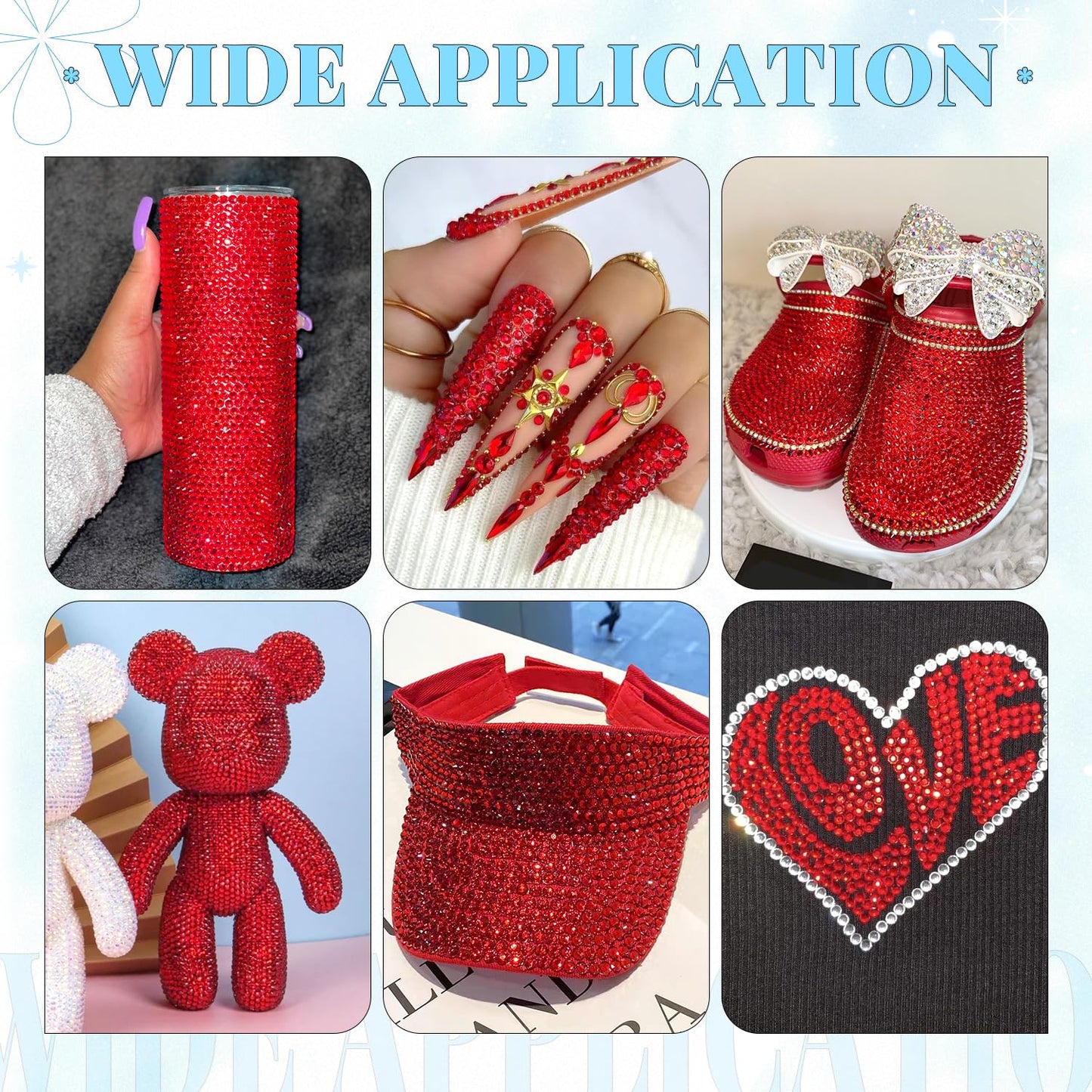 6000Pcs Resin Rhinestones for Bedazzling with 3Pcs B7000 Jewelry Glue, 1 Box Red Flatback Rhinestones for Crafting Crafts DIY, Crystals Gems for Clothing Shoes Tumblers Nail Art Makeup-Velvo Beauty