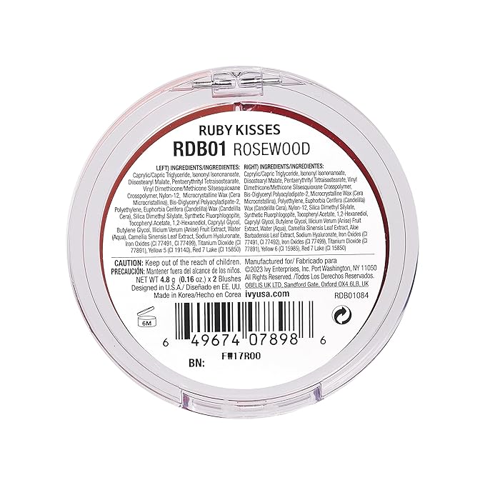Ruby Kisses Duo Cream Blush, Smooth, Natural-Looking, Long-Lasting Face Makeup Blush for Cheeks, Lips, and Eyes, Buildable and Blendable, Infused with Green Tea, Aloe Vera Extract, and Hyaluronic Acid (Rosewood)-Velvo Beauty