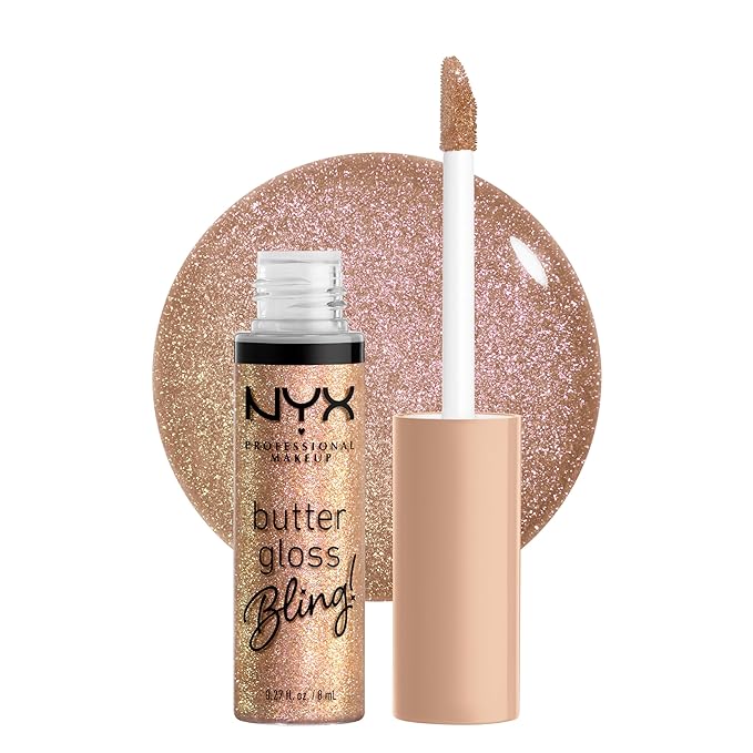 NYX PROFESSIONAL MAKEUP Butter Gloss Bling Lip Gloss, Non Sticky and Shiny Vegan Lip Makeup - Bring The Bling-Velvo Beauty