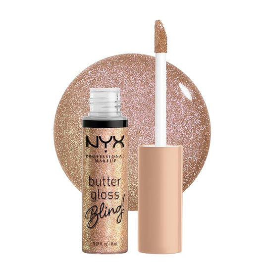 NYX PROFESSIONAL MAKEUP Butter Gloss Bling Lip Gloss, Non Sticky and Shiny Vegan Lip Makeup - Bring The Bling-Velvo Beauty