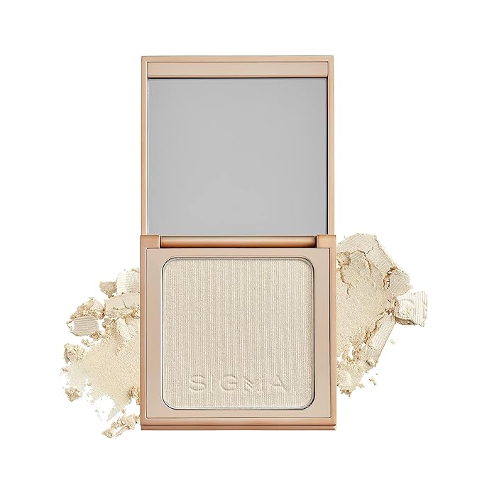 Sigma Beauty Highlighter Makeup – Illuminating Highlighting Powder for Face, Sheer Glimmer Face Highlighter for Cheeks, Cupid’s Bow, & Brow Bone (Moonbeam, Rich Pearl Metallic)-Velvo Beauty