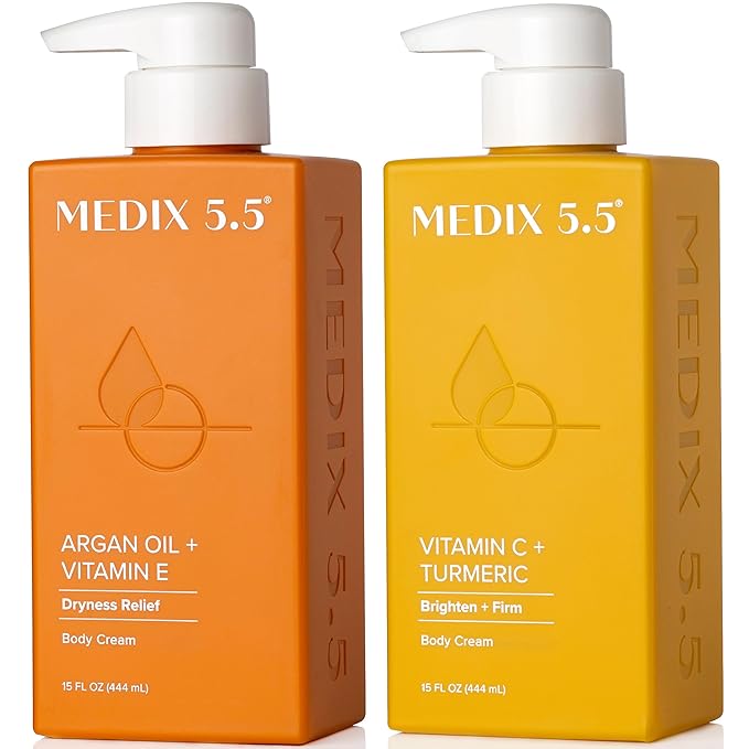 MEDIX Vitamin C Cream + Anti Aging Argan Oil Cream 2PC Skin Care Bundle | Moisturizer Body Cream & Face Lotion | Brightening Body Lotion For Women, Uneven Skin Tone, Wrinkles, & Sun Damaged Skin, 2PC-Velvo Beauty