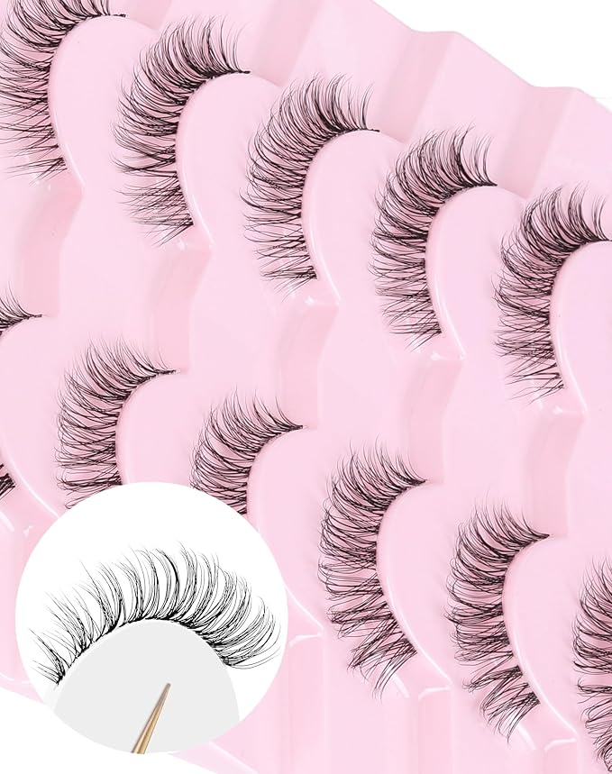 Natural Lashes Cat Eye False Eyelashes Wispy Eye Lashes Wispies Eyelashes C Curl Fake Eyelashes Natural Look Clear Band Lashes-Velvo Beauty