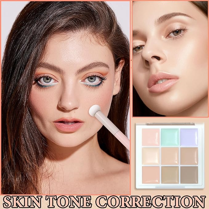 9 Colors Concealer Contour Palette,Correcting Concealer Makeup Palette 9 In 1 Contouring Foundation Cream Contour Palette for Redness,Dark Circles,Blemish,Acne(04#)-Velvo Beauty