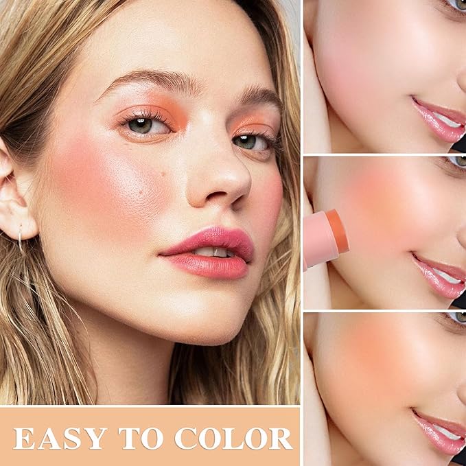 Cream Blush Stick with Brush and Makeup Sponge,Waterproof Multi Cream Makeup Stick,Lightweight,Long-lasting,2 in 1 Multi Blush for Cheeks & Lip Tint & Eyeshadow P-Velvo Beauty