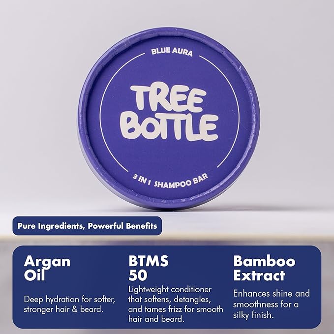 Tree Bottle Argan Oil + Bamboo Extract 3-in-1 Shampoo Bar for Men - For Hair, Beard & Body - Deep Clean, Nourishing & Frizz Control - Natural, Paraben & Sulfate-Free - Made in USA - 4.5oz-Velvo Beauty