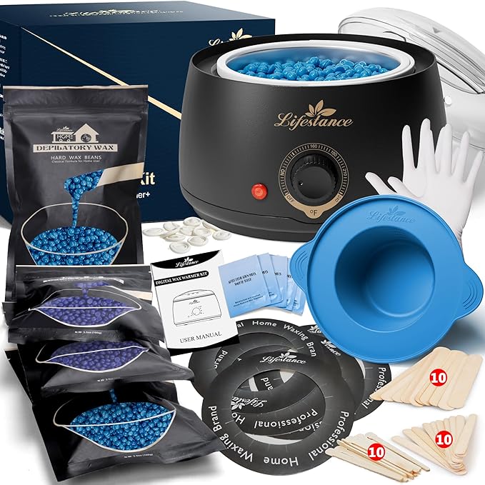 Lifestance Complete Home Waxing Kit, L1 Hard Wax Warmer for Hair Removal, Brazilian Bikini Wax Kit for Women Men, 59 Items, No-Mess Silicone Liner, Wax Heater, Hot Wax Pot for Body Leg Face Eyebrow-Velvo Beauty