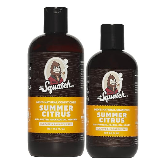 Dr. Squatch Natural Hair Bundle for Men - Healthy, Full Looking Hair - Summer Citrus Shampoo (8 fl oz), Summer Citrus Conditioner (11.5 fl oz)-Velvo Beauty