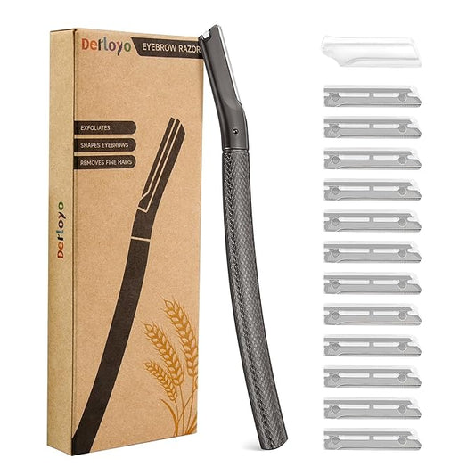 Eyebrow Razor with 12 Blades, Face Razors for Women and Men,Dermaplane Razor for Women Face, Facial Hair Removal for & Eyebrow Hair Removal - Black-Velvo Beauty