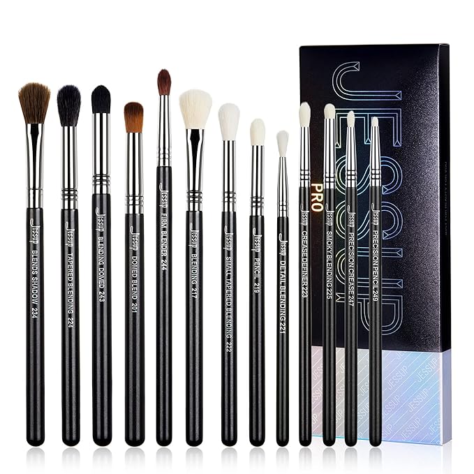 Jessup Eye Makeup Brushes Set Professional Blending Brush for Makeup Eyeshadow 13pcs Premium Synthetic Blender Brush Makeup Black T338-Velvo Beauty