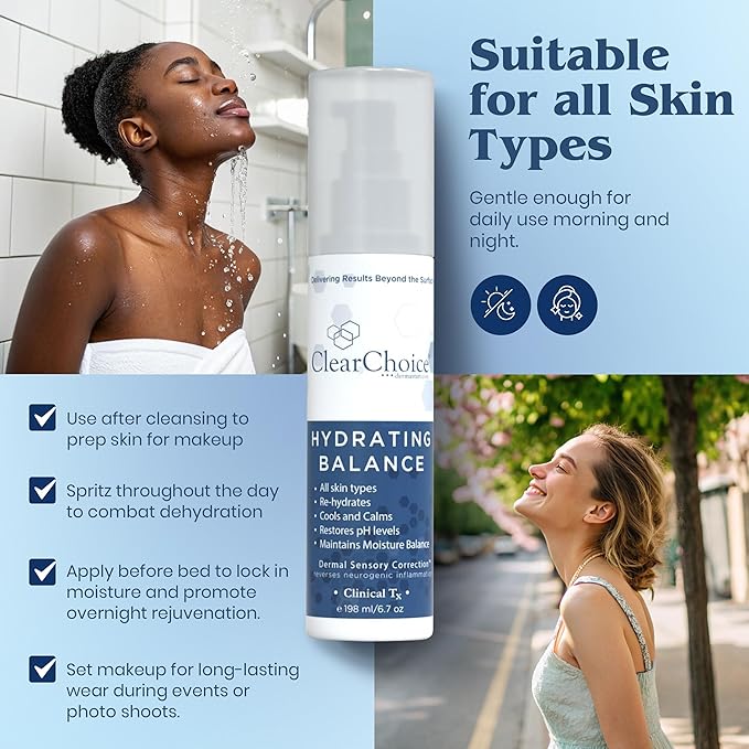 Clear Choice Hydrating Balance Facial Mist 6.7oz β Rejuvenating Spray for All Skin Types, Tightens Pores, Prolongs Makeup, Restores pH Balance-Velvo Beauty