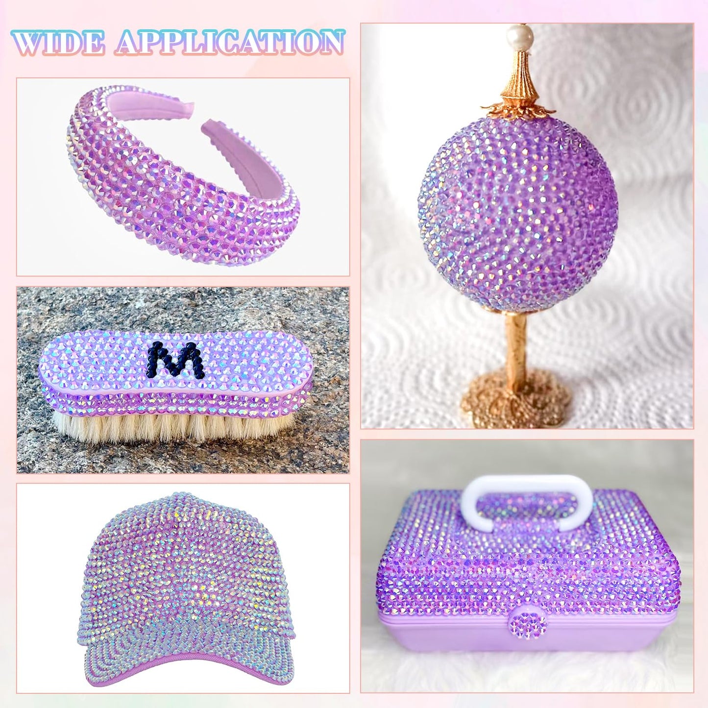 25000Pcs Resin Rhinestones with B7000 Jewelry Glue for Crafting, Lavender Purple AB 2-6mm Non Hotfix Flatback Gems, Bedazzling Crystal for DIY Crafts Clothing Tumblers Mugs Shoes Fabric Decor Nail Art-Velvo Beauty