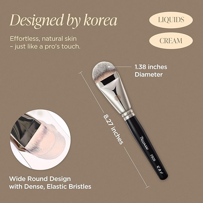 Piccasso FB20 Foundation Brush – Flat Makeup Brush for Liquid & Cream Foundation, Soft Synthetic Bristles for Seamless and High-Coverage Face Makeup, Professional Korean Beauty Tool for Daily Use-Velvo Beauty