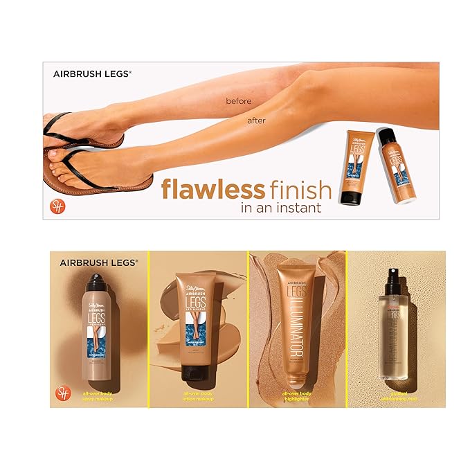 Sally Hansen Airbrush Legs® Illuminator™, Leg Makeup, Nude Glow, Easy Application, Flawless Looking Legs, Rollerball Applicator-Velvo Beauty