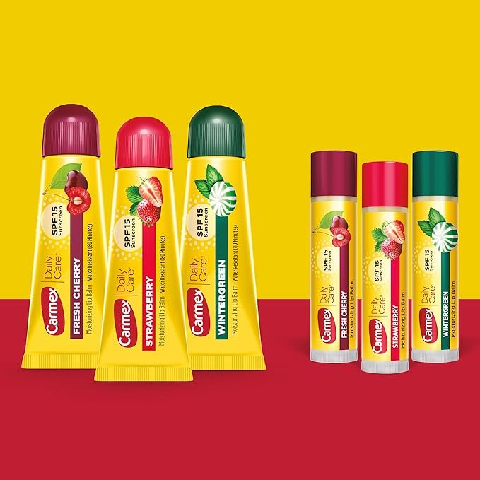 Carmex Daily Care Moisturizing Lip Balm Pack, SPF 15, Multi-Flavor Lip Care Variety Pack Bag, 9 Count (3 Tubes, 6 Sticks)-Velvo Beauty