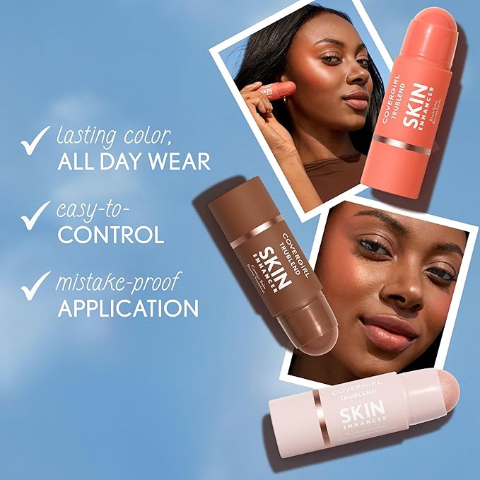 CoverGirl Trublend Skin Enhancer Highlighter Balm Stick, 320 Rose Beam, Highlighter, Vegan Formula, Easy to Use, Glides on Effortlessly, Non-Greasy, Doesn't Crease, 0.21oz-Velvo Beauty