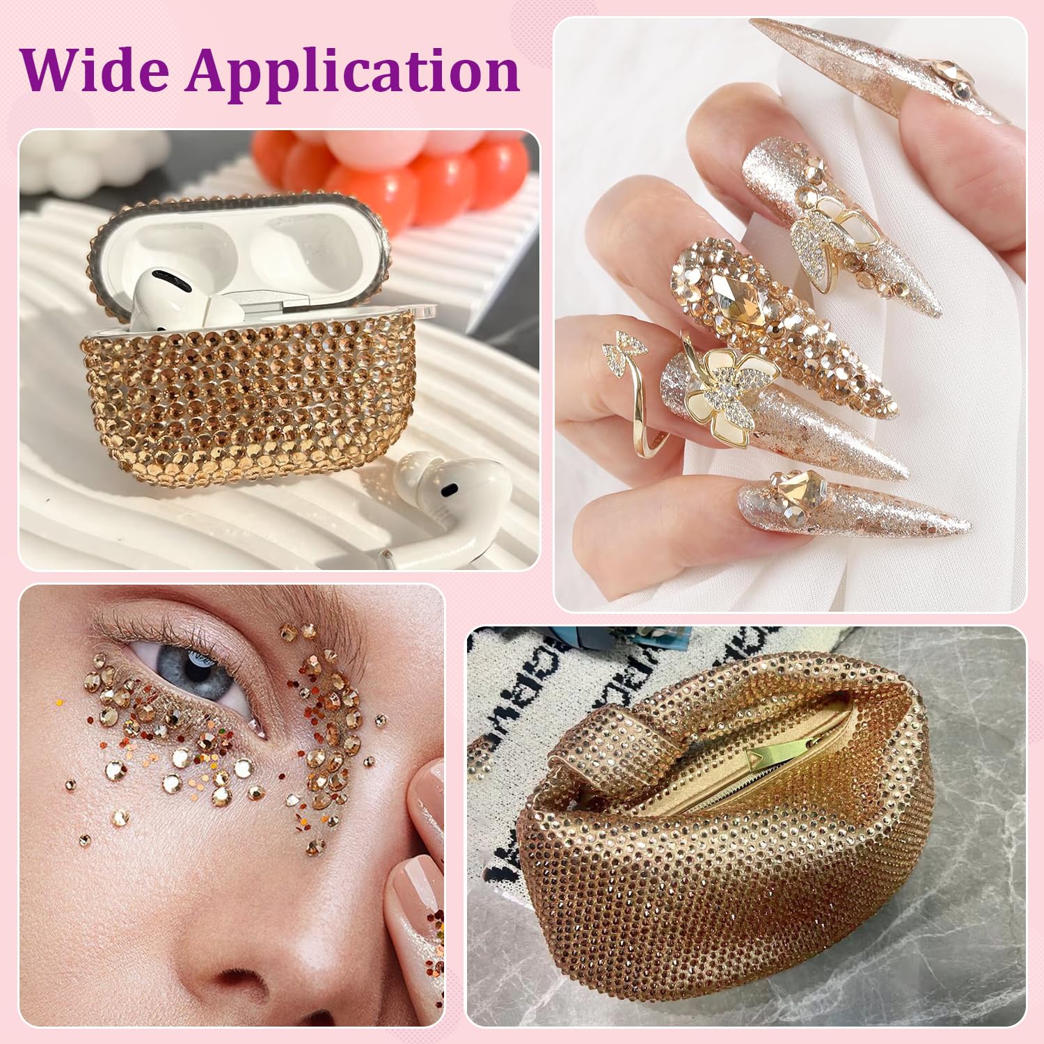 25000Pcs Resin Rhinestones with Tweezers for Crafting, Champagne 2-6mm Mixed Sizes Non Hotfix Flatback Gems, Bedazzling Crystal for DIY Craft Clothing Mugs Tumblers Shoes Fabric Decor Nail Art-Velvo Beauty