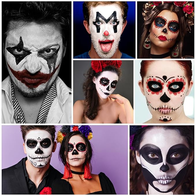 3 Colors Black White Red Face Body Paint Clown Makeup Palette Professional Face Paint for Halloween Cosplay Sfx Joker Zombie Vampire Makeup-Velvo Beauty