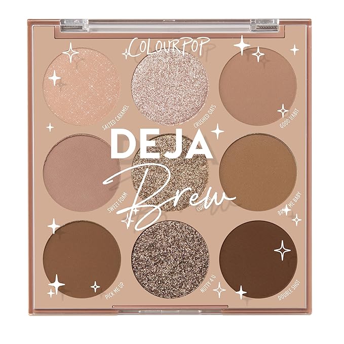 ColourPop Deja Brew Eyeshadow Palette - Cool-Toned Nude Eye Makeup Palette with Matte, Metallic and Matte Sparkle Finishes - High-Pigment Eye Makeup with a Long-Wearing Formula (0.3 oz)-Velvo Beauty
