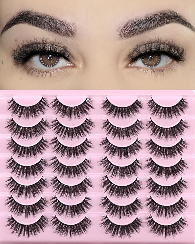 FARRED Lashes Natural Look Short Cat Eye Natural Lashes Fluffy Wispy False Eyelashes 14 Pairs Faux Mink Strip Eye Lashes Pack for Daily Makeup (F7 | 6-15mm)-Velvo Beauty
