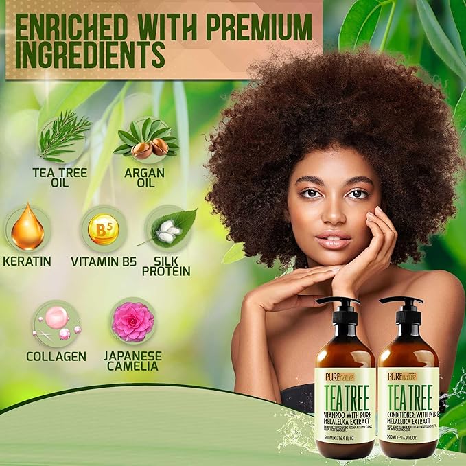 Tea Tree Oil Shampoo and Conditioner Set - Sulfate and Paraben Free Treatment for Oily Hair and to Help Reduce Your Itchy and Dry Scalp - Healthy Anti Dandruff Formula for Men and Women-Velvo Beauty