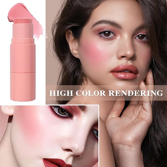 Cream Blush Stick with Brush and Makeup Sponge,Waterproof Multi Cream Makeup Stick,Lightweight,Long-lasting,2 in 1 Multi Blush for Cheeks & Lip Tint & Eyeshadow R-Velvo Beauty